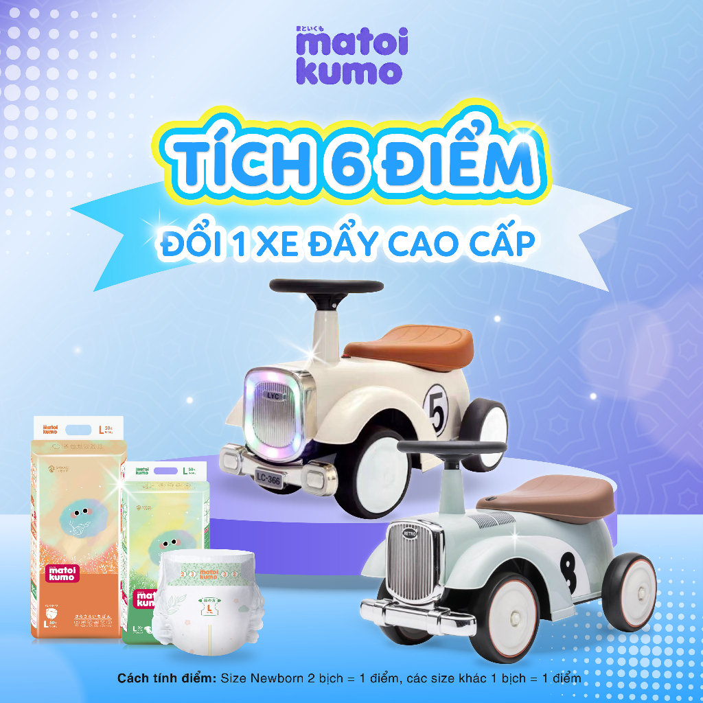 Combo 6 bịch tã dán bỉm quần nhãn hiệu MATOI KUMO dòng Extremely Thin xuất xứ Nhật Bản thoáng khí, mềm mại đủ size