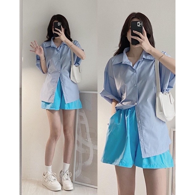 Set Bộ Áo Sơ Mi Cúc Eo kèm quần short 4 màu- New2023