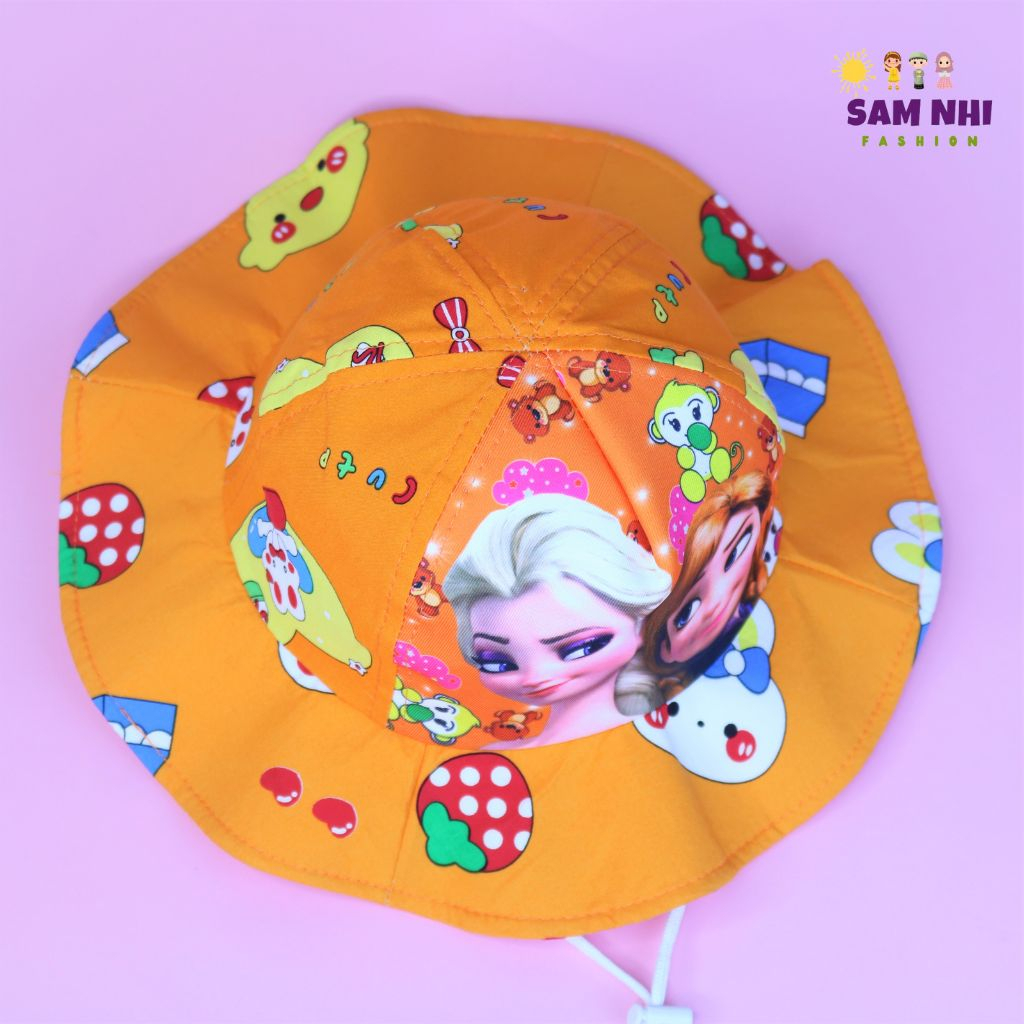 Nón vành ELSA hoạt hình bé gái 5 tuổi đến 8 tuổi vòng đầu 53-55cm, nón tai bèo che nắng cho bé đi học đi chơi