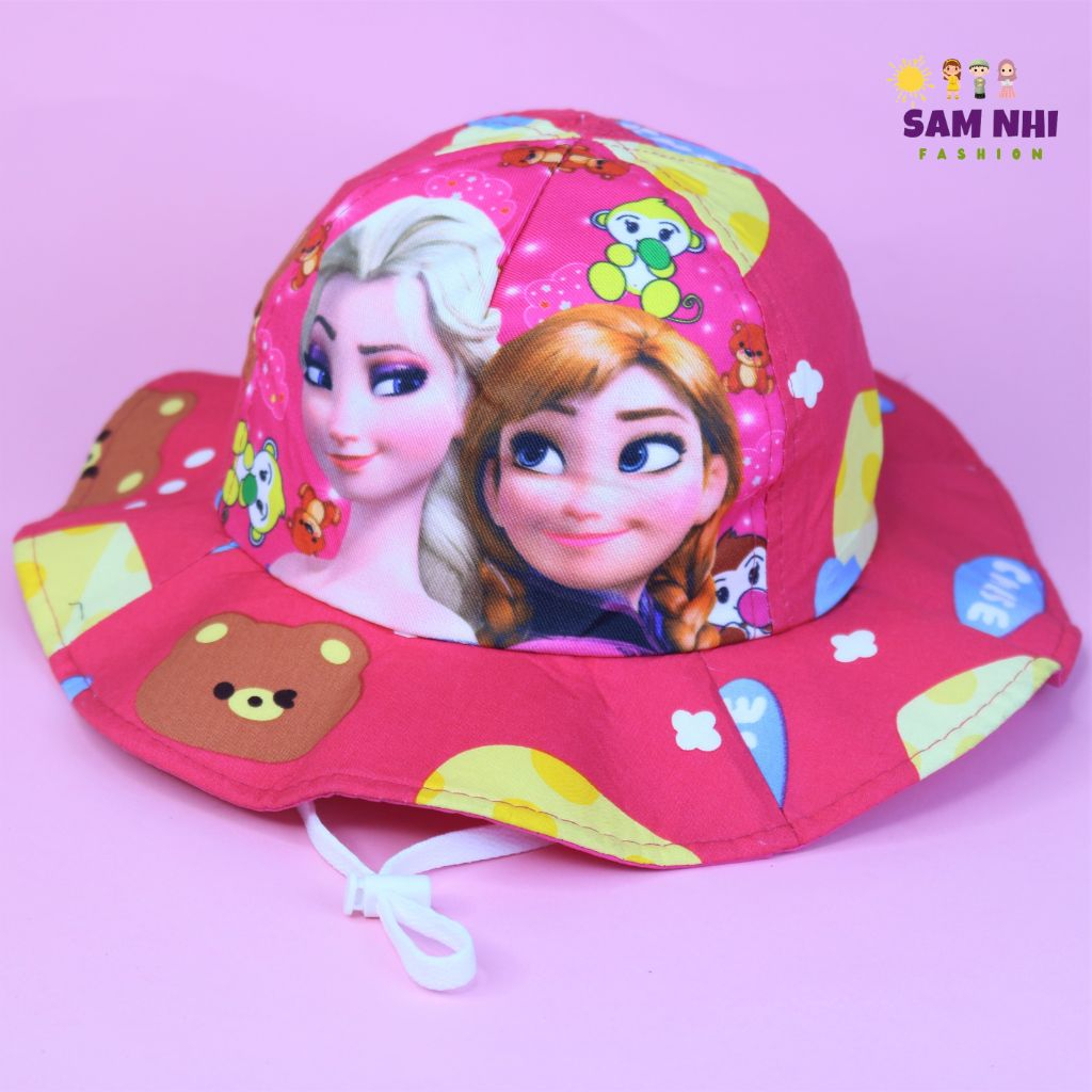 Nón vành ELSA hoạt hình bé gái 5 tuổi đến 8 tuổi vòng đầu 53-55cm, nón tai bèo che nắng cho bé đi học đi chơi