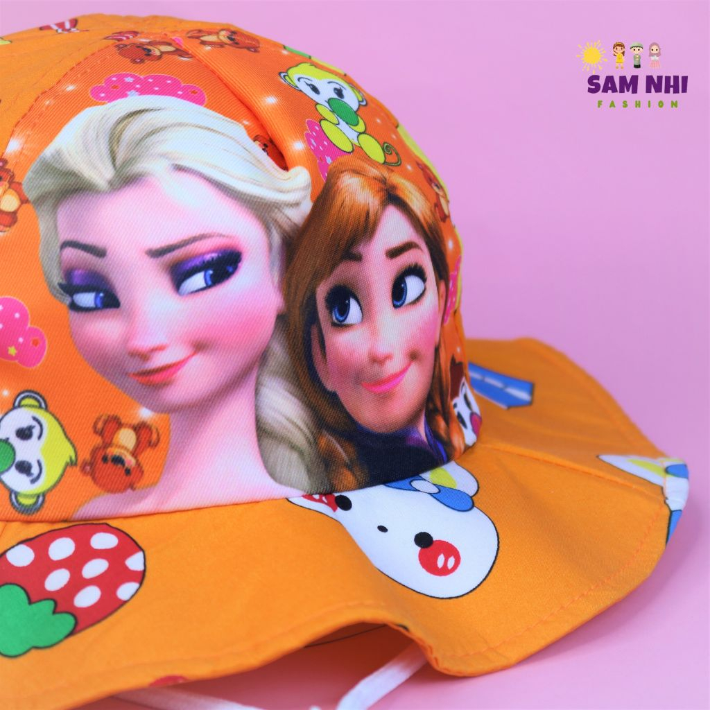 Nón vành ELSA hoạt hình bé gái 5 tuổi đến 8 tuổi vòng đầu 53-55cm, nón tai bèo che nắng cho bé đi học đi chơi