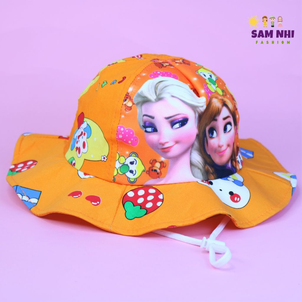 Nón vành ELSA hoạt hình bé gái 5 tuổi đến 8 tuổi vòng đầu 53-55cm, nón tai bèo che nắng cho bé đi học đi chơi