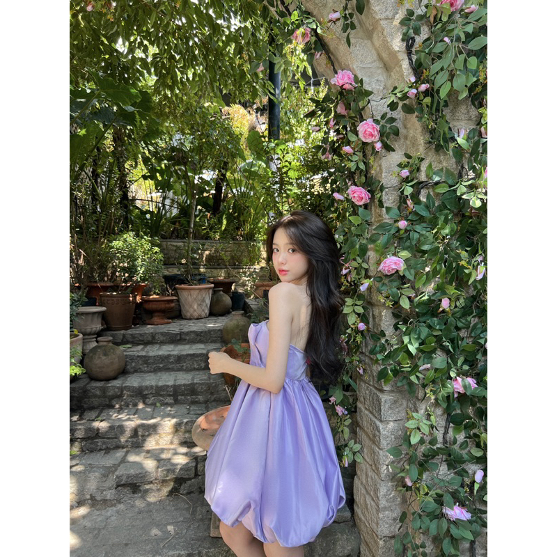 Đầm công chúa dáng phồng cúp ngực thắt nơ tím Barbie Dress - Purple