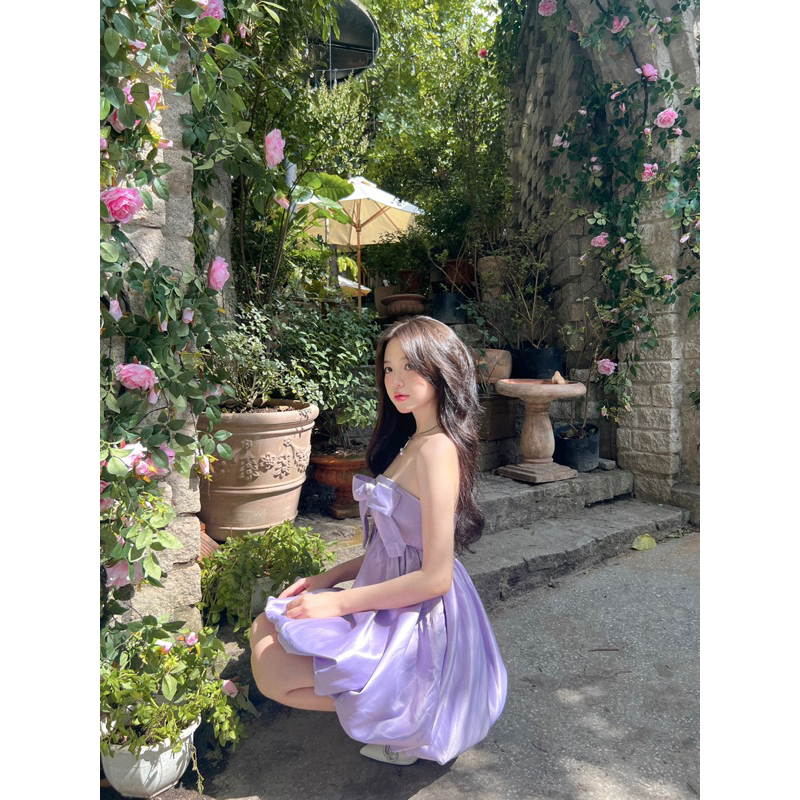 Đầm công chúa dáng phồng cúp ngực thắt nơ tím Barbie Dress - Purple