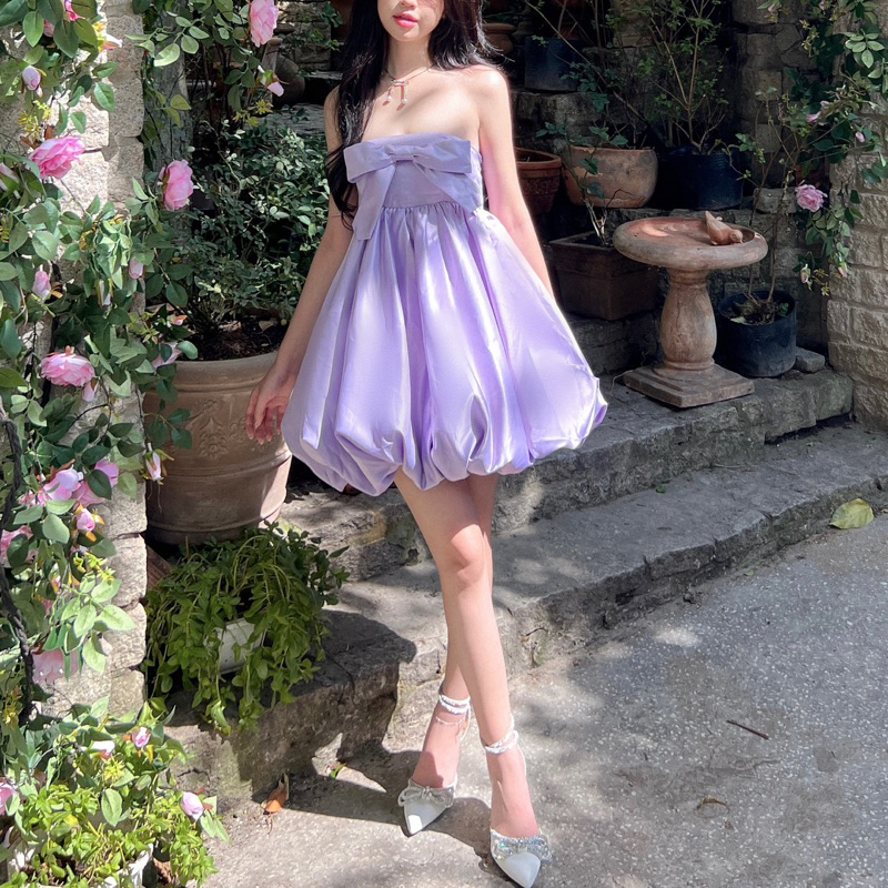 Đầm công chúa dáng phồng cúp ngực thắt nơ tím Barbie Dress - Purple