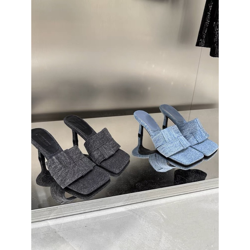 ORDER GIÀY CAO GÓT BÒ DENIM MŨI VUÔNG 5CM CAO CẤP