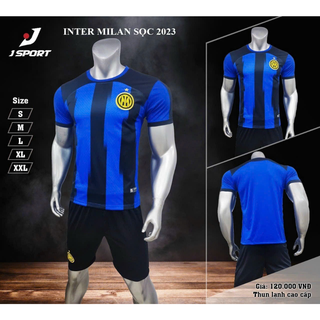 Bộ quần áo bóng đá, đồ đá banh Inter Milan Sân Nhà Sọc Xanh Đen 2023-2024 Vải Thun Lạnh Cao Cấp