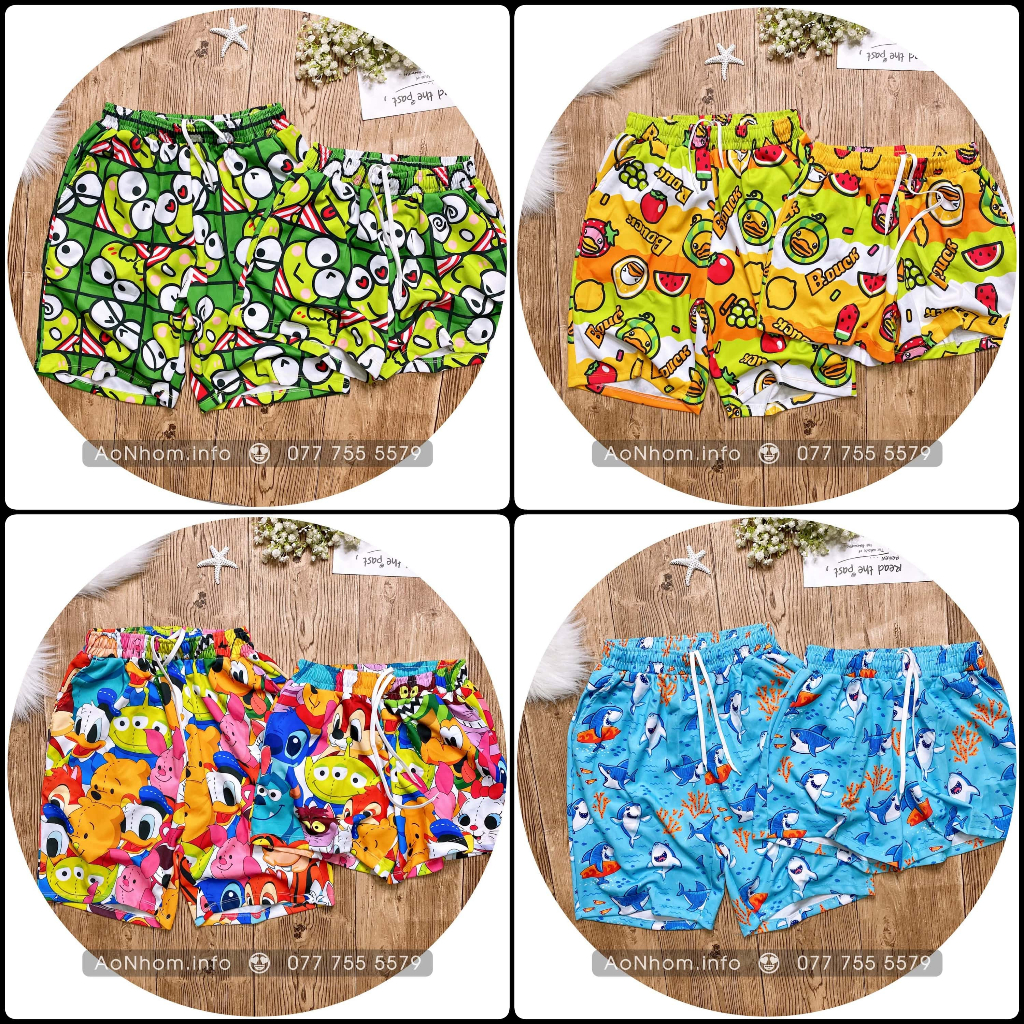 Quần Thun Nam Nữ - Vịt Trắng Xanh Vàng Cá Mập Xanh San Hô Gấu Pooh Ếch Xanh Keroppi - Quần Hoạ Tiết Hoạt Hình #QT