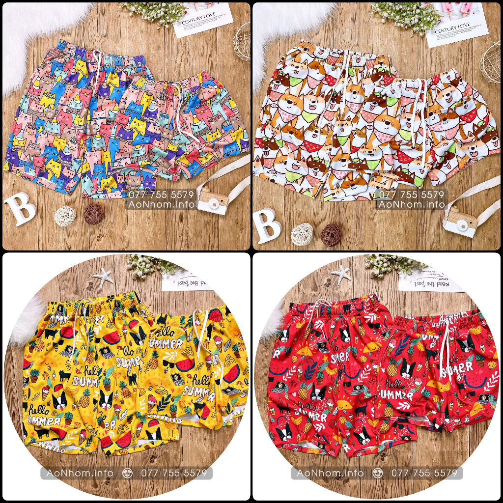 Quần Thun Nam Nữ - Chó Shiba Mèo Hồng Hello Summer - Quần Hoạ Tiết Hoạt Hình Trái Cây Hawaii Đi Biển #QT