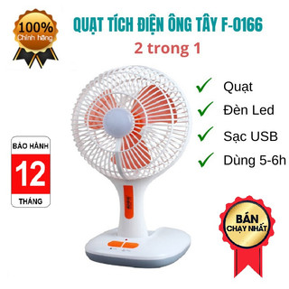 Quạt sạc tích điện ông tây có đèn led km f0166