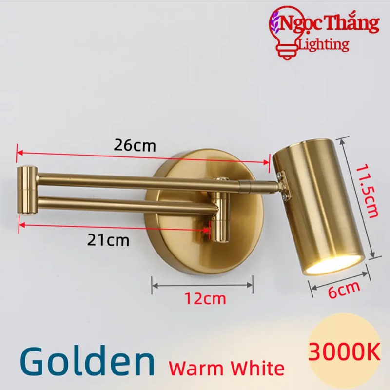 Đèn đọc sách treo tường gấp khúc khớp điều chỉnh linh hoạt trang trí phòng ngủ Led 5W 220V PT9082 Ngọc Thắng