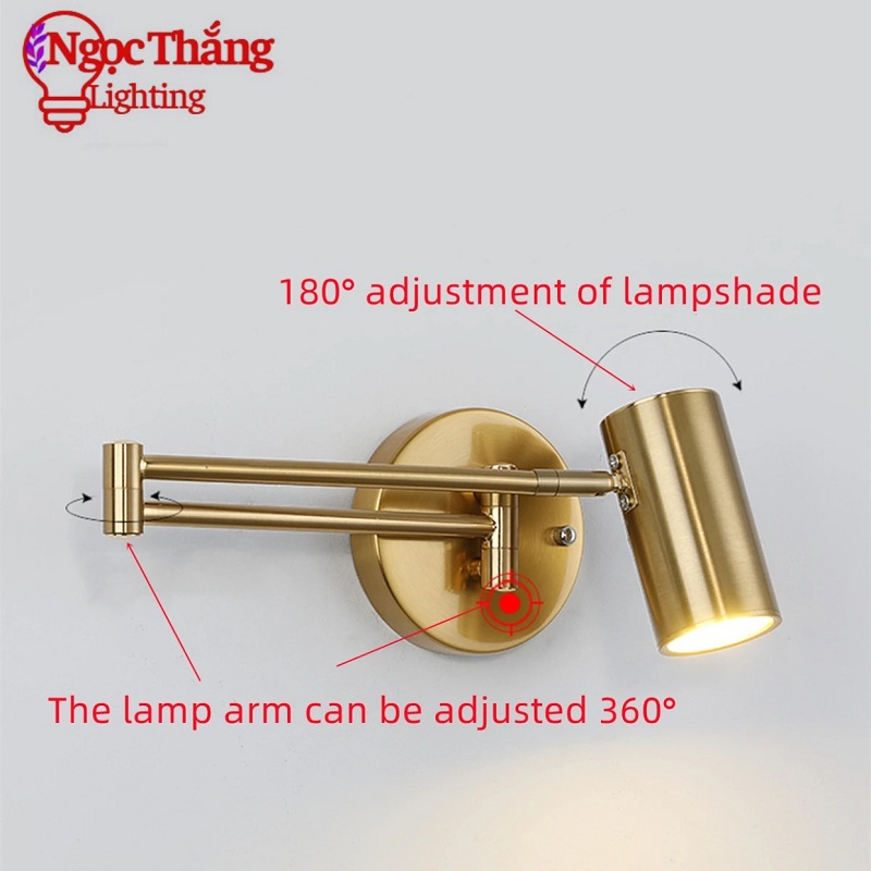 Đèn đọc sách treo tường gấp khúc khớp điều chỉnh linh hoạt trang trí phòng ngủ Led 5W 220V PT9082 Ngọc Thắng