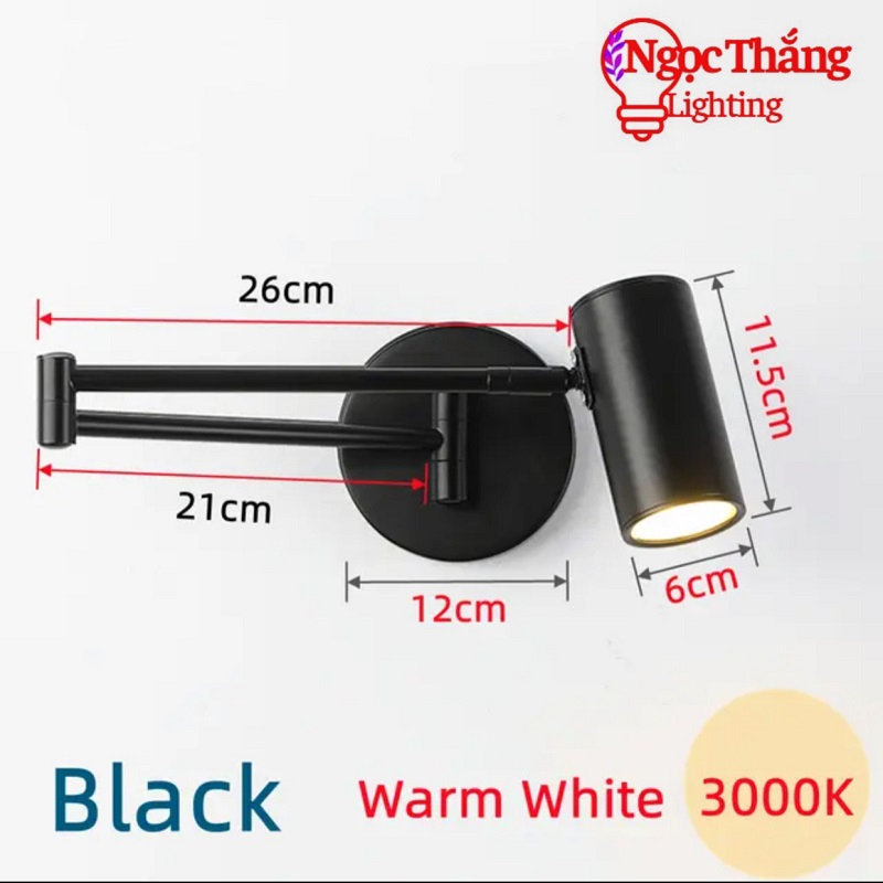 Đèn đọc sách treo tường gấp khúc khớp điều chỉnh linh hoạt trang trí phòng ngủ Led 5W 220V PT9082 Ngọc Thắng