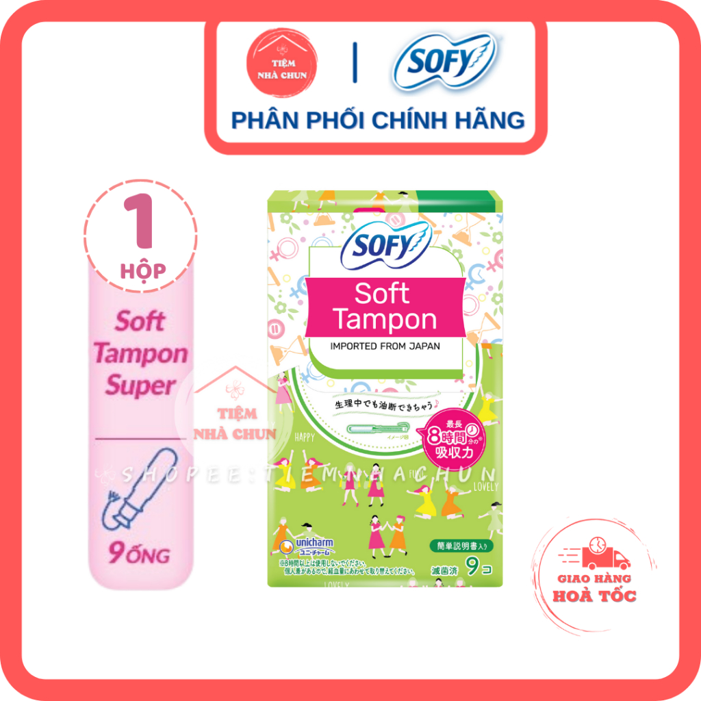 BĂNG VỆ SINH TAMPON SOFY UNICHARM SIÊU THẤM ĐI BƠI HỘP 9 QUE