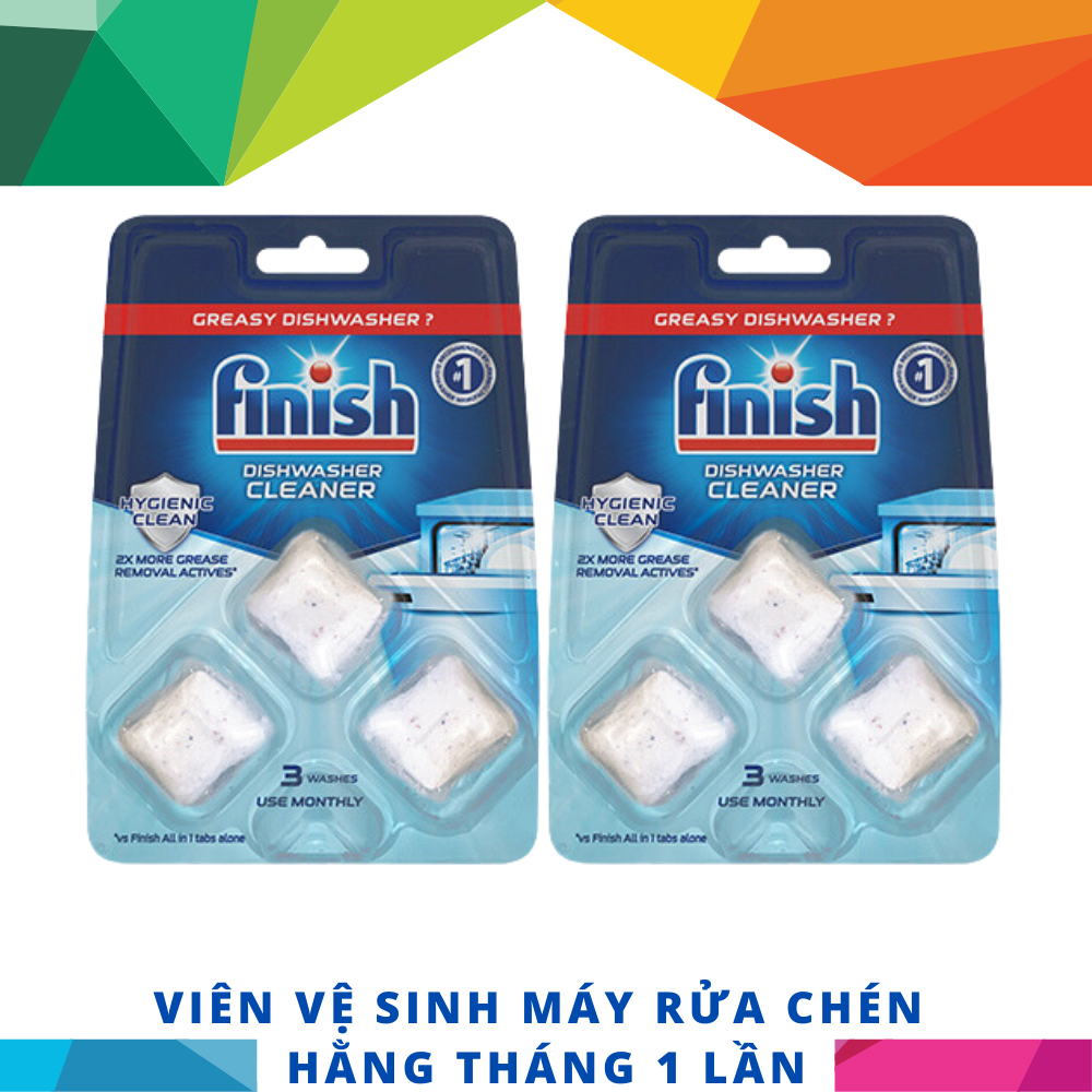 Vỉ 3 viên vệ sinh máy rửa chén bát Finish Dishwasher Cleaner chuyên dụng cho máy rửa chén, bát gồm vỉ 3 viên