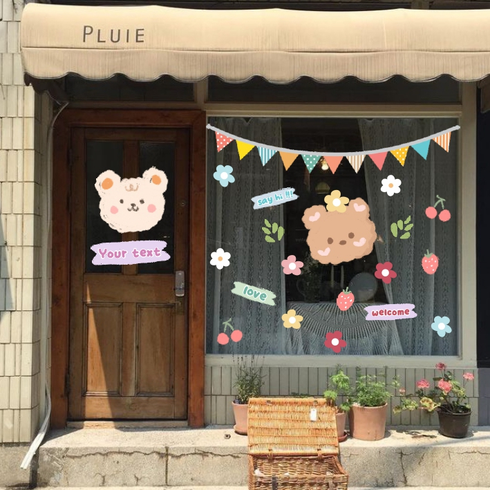 Hình dán flower aesthetic trang trí tường gương, kính cửa hàng theo yêu cầu cute 15