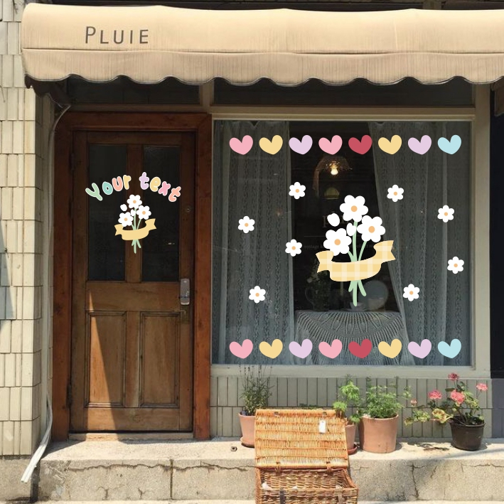 Hình dán flower aesthetic trang trí tường gương, kính cửa hàng theo yêu cầu cute 15