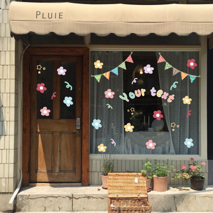 Hình dán flower aesthetic trang trí tường gương, kính cửa hàng theo yêu cầu cute 15