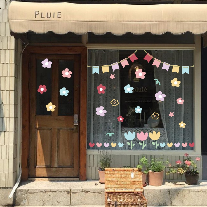 Hình dán flower aesthetic trang trí tường gương, kính cửa hàng theo yêu cầu cute 15