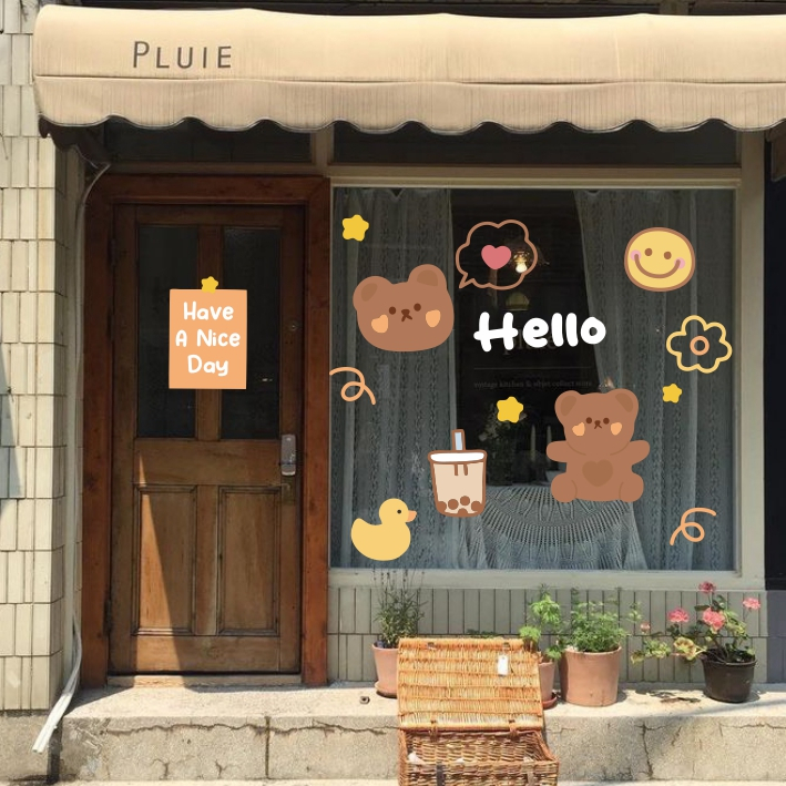 Hình dán flower aesthetic trang trí tường gương, kính cửa hàng theo yêu cầu cute 15