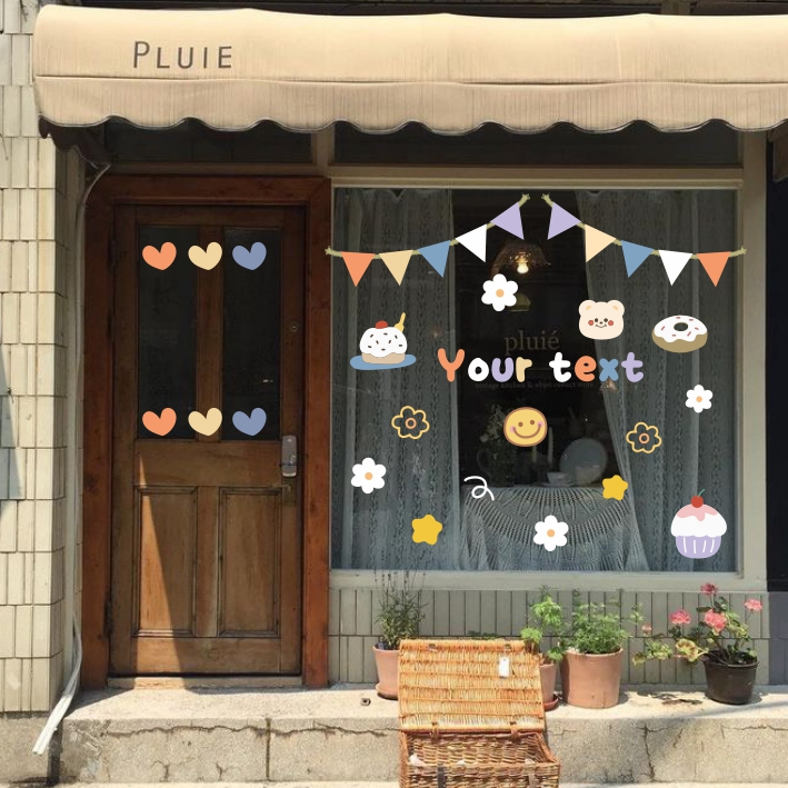 Hình dán flower aesthetic trang trí tường gương, kính cửa hàng theo yêu cầu cute 15