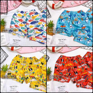 Quần Thun Nam Nữ - Cá Mập Xanh San Hô Hello Summer Đỏ Vàng - Quần Hoạ Tiết Hoạt Hình, Trái Cây Hawaii Đi Biển #QT