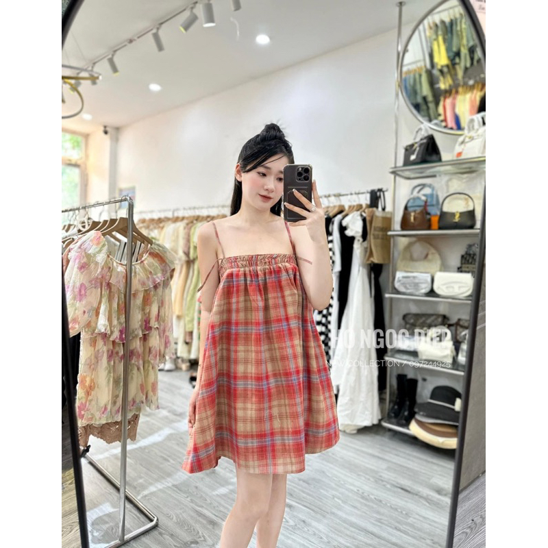 Váy 2 Dây Kẻ Form Xoè Rộng 2 Màu Hot Hit, Váy 2 Dây Dáng Suông Rộng Có Ảnh Thật