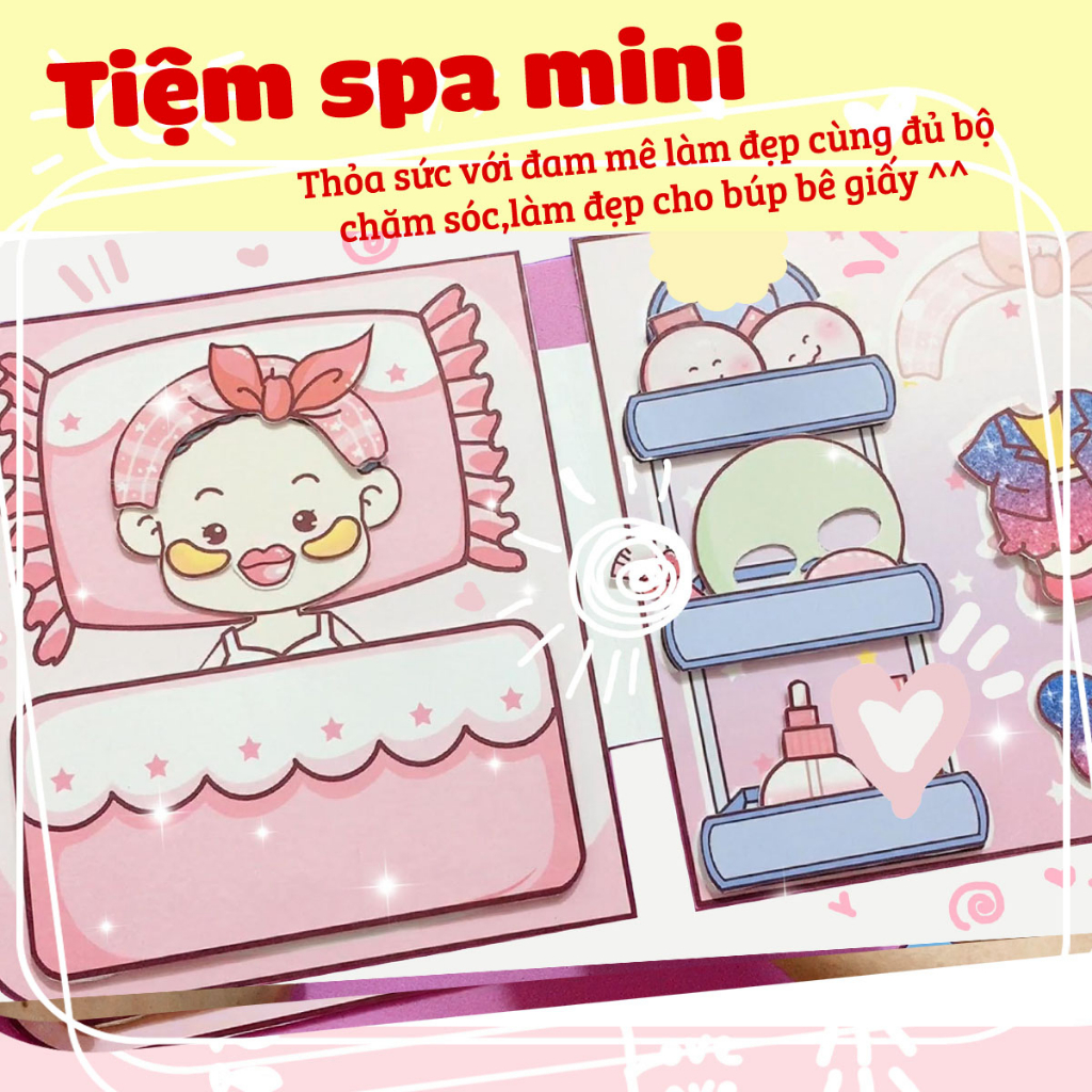 Tiệm spa mini chăm sóc làm đẹp-đồ chơi cắt dán-búp bê giấy