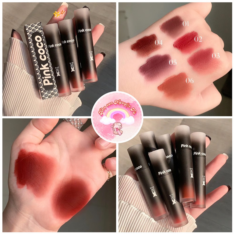 Son kem Pink Coco Thỏ Caro Đen Trắng huyền bí trang điểm môi mềm mướt chính hãng