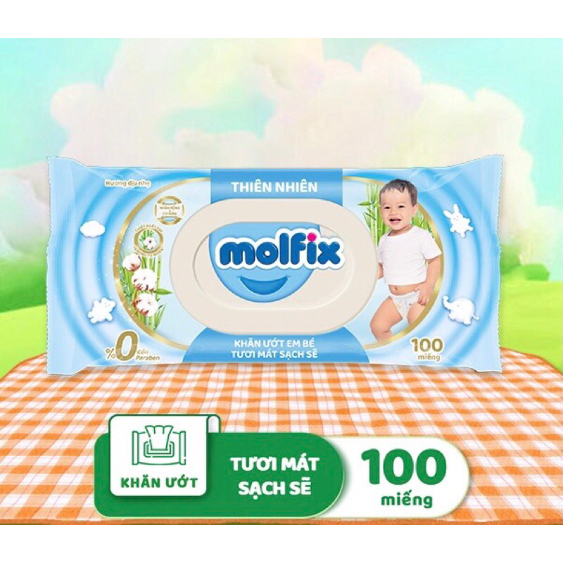 Khăn ướt Molfix thiên nhiên tươi mát sạch sẽ 100 miếng