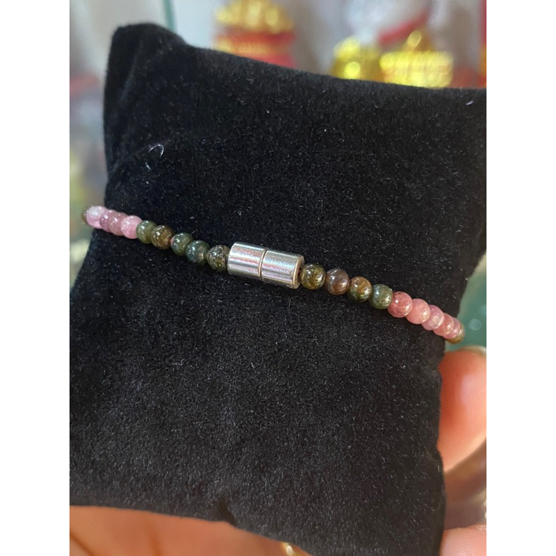 Vòng tay đa Tour-ma-line tự nhiên 3li míc kiểu giọt nước khoá hít nam châm thời trang