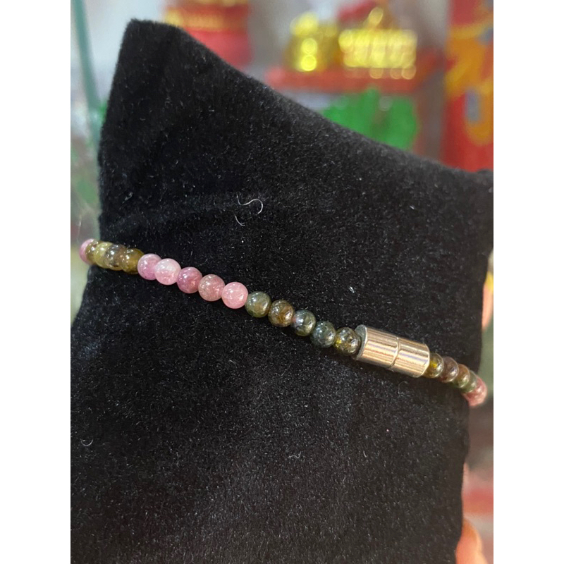 Vòng tay đa Tour-ma-line tự nhiên 3li míc kiểu giọt nước khoá hít nam châm thời trang