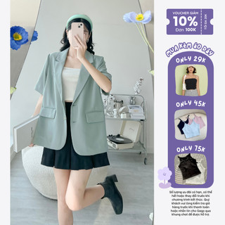 Áo blazer tay ngắn 2 túi đắp form oversize thời trang GAGO màu xanh mint GO4335