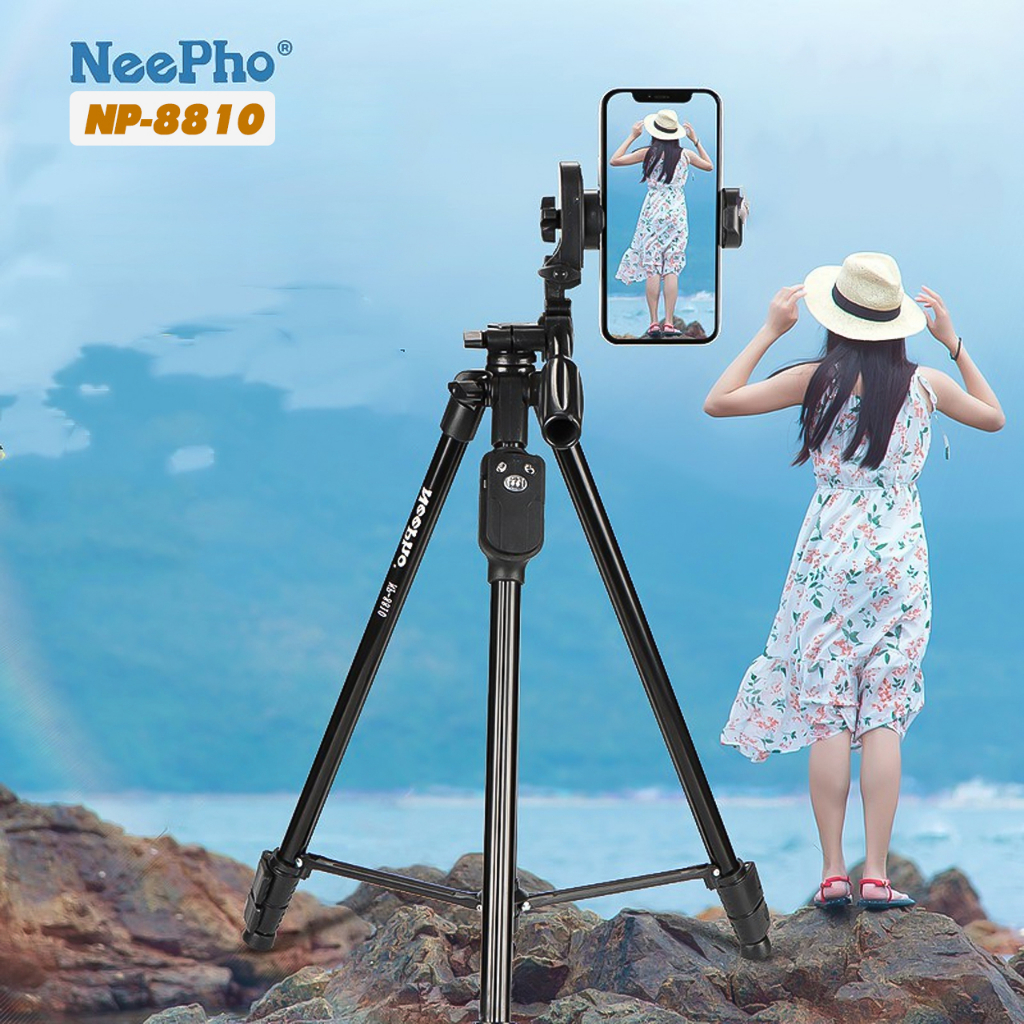 Gậy chụp hình tripod NEEPHO NP-8810 có remote, Túi đựng -  Cao 1.5m chịu tải 3kg