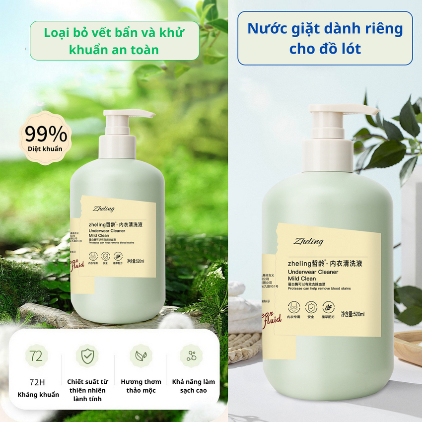 NƯỚC GIẶT ĐỒ LÓT THẢO MỘC ZHELING VITA - LÀNH TÍNH, LOẠI BỎ 99% VI KHUẨN, MÁU VÀ CHẤT BẨN - DÙNG ĐƯỢC CHO PHỤ NỮ CÓ THAI