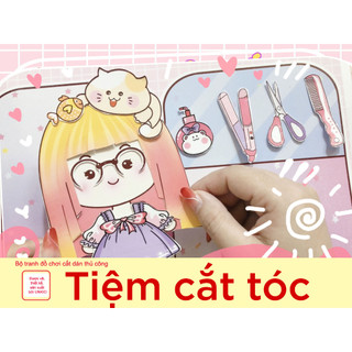 Bộ tranh tiệm cắt tóc-đồ chơi cắt dán-búp bê giấy