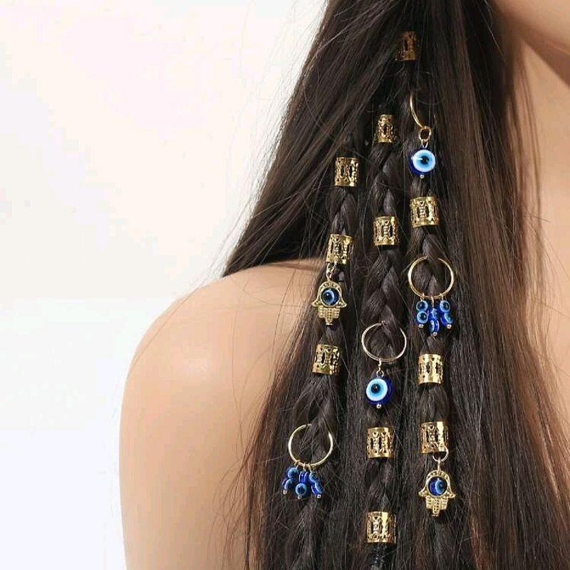 Set 16 Chiếc Nẹp Tóc Kiểu Dreadlock Trang Trí Hình Devil's Eyes Phong Cách Bohemian Âu Mỹ