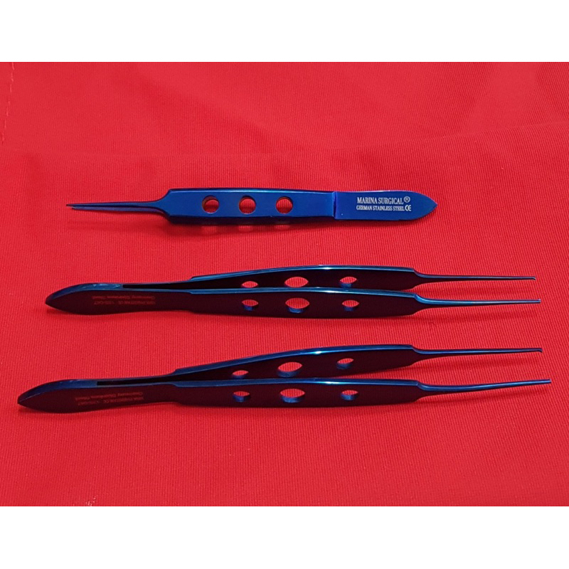Nhíp 3 lỗ phủ Titan màu xanh (thép Đức không rỉ sét)