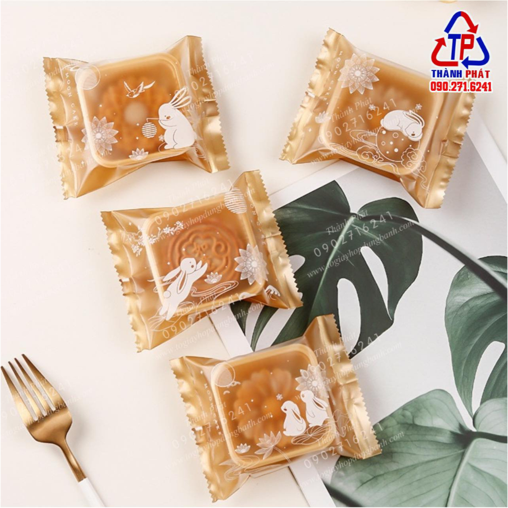 100 Khay túi thỏ vàng đựng bánh trung thu 75g -85g - mẫu mới 2023