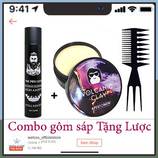 Combo gôm xịt tóc + sáp vuốt tóc volcanic( TẶNG kèm lược tạo kiểu)