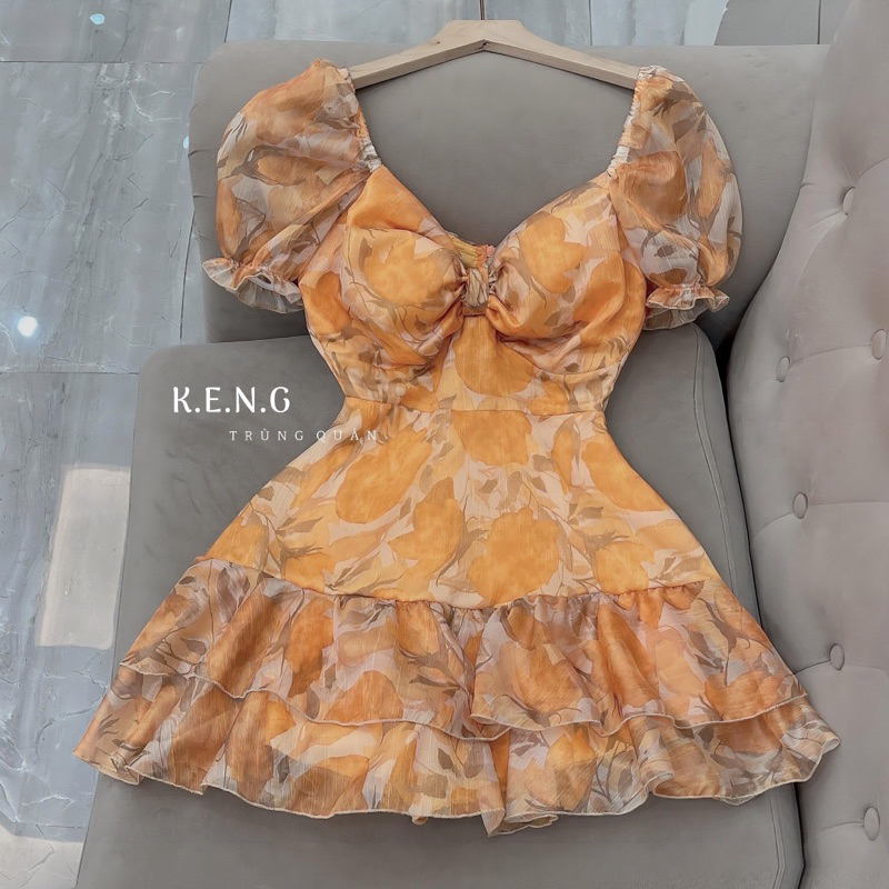 Váy hoa tơ chân bèo dáng ngắn