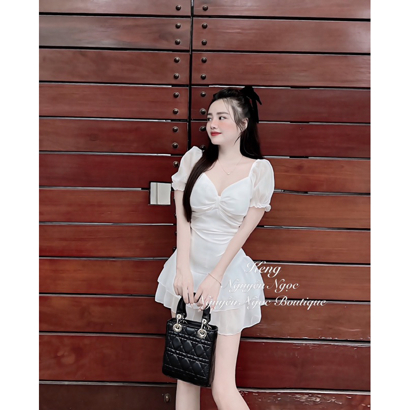 Váy hoa tơ chân bèo dáng ngắn