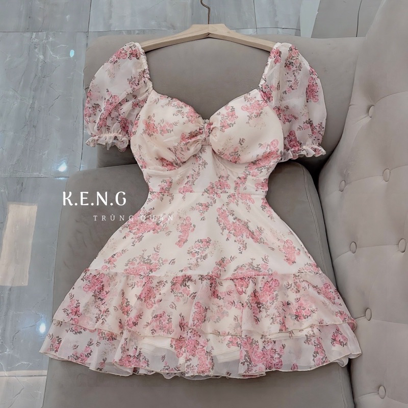 Váy hoa tơ chân bèo dáng ngắn