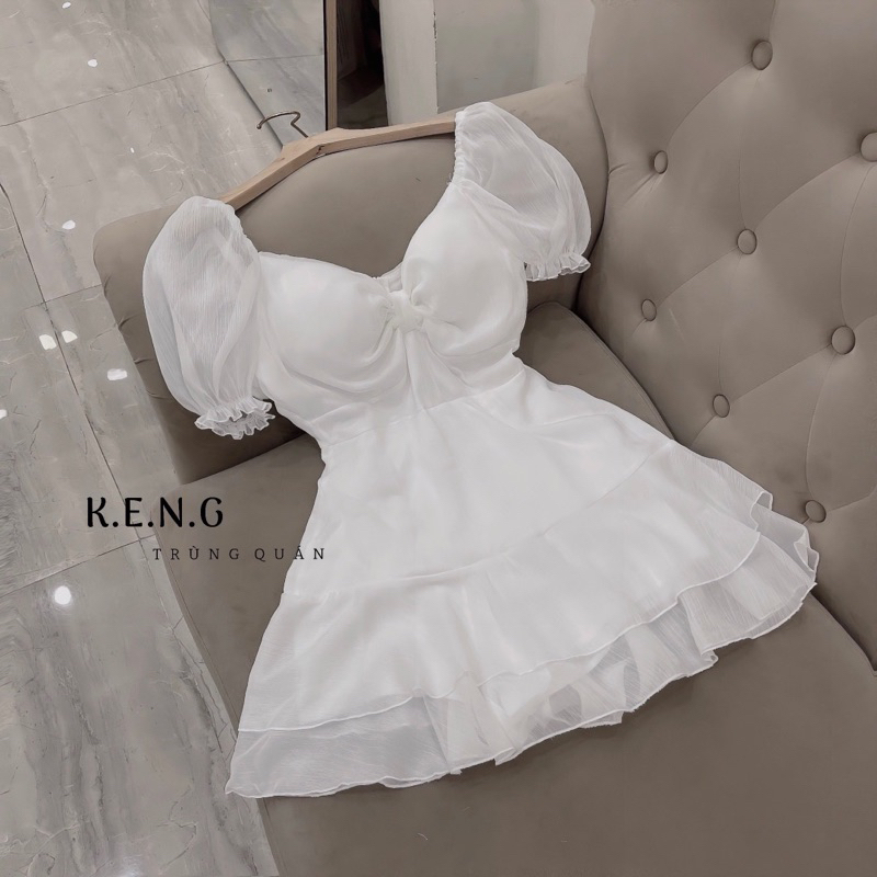 Váy hoa tơ chân bèo dáng ngắn