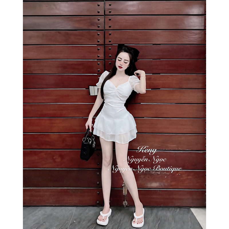 Váy hoa tơ chân bèo dáng ngắn