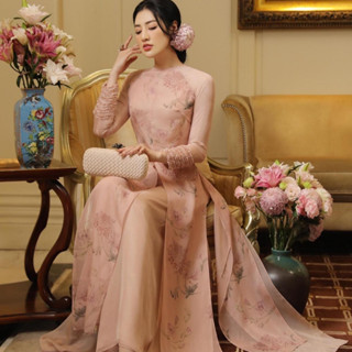 Áo dài tứ thân voan tơ truyền thống cổ tròn tay bèo thiết kế trẻ trung thướt tha tôn dáng saam 2023