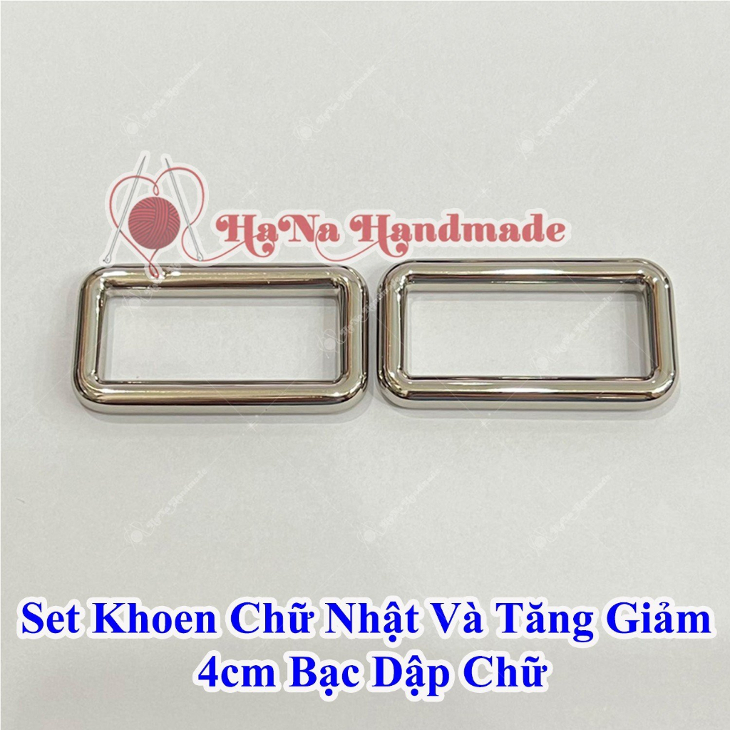 Set khoen chữ nhật và tăng giảm 4cm bạc dập chữ