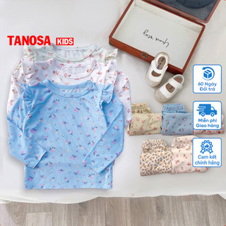 Bộ dài tay len tăm bé gái, bộ hoa nhí cánh tiên TANOSA bèo vai ống rộng dáng xòe xinh xắn cho bé 8-24kg