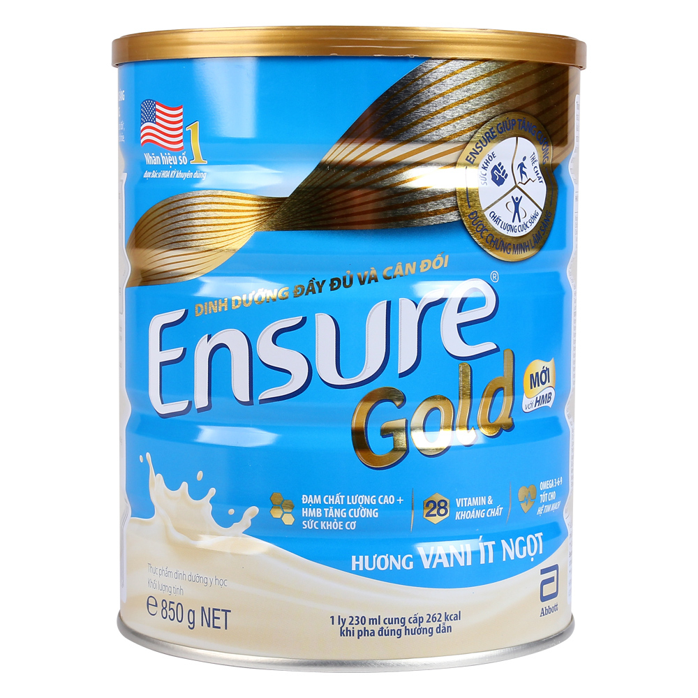 Sữa Ensure Gold ít ngọt hương vani 850g