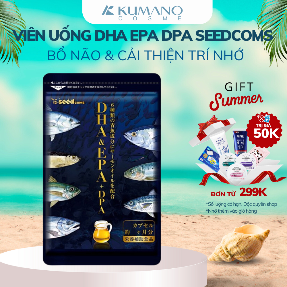 Viên uống bổ sung DHA EPA DPA Seedcoms hỗ trợ sức khoẻ tim mạch bổ não cải thiện trí nhớ Nhật Bản 30 ngày - Kumano Cosme